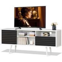 Modern TV Stand/Console Cabinet 3 Shelves Storage Drawer Splayed Leg Black/White