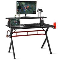 Costway - Gaming Computer Desk w/ Monitor Shelf & Storage for Controller Headphone Speaker - Black