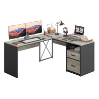 Bestier 55" L-Shaped Gaming Desk with Drawers and File Cabinet Farmhouse-Style Computer Desk - Gray
