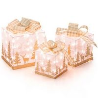 Costway - Set of 3 Pre-Lit Christmas Gift Boxes Lighted Present Decoration with 100 Lights - Gold...