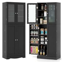 Costway 63.5" Tall Kitchen Pantry Storage Cabinet with Glass Door Storage Shelves - Black