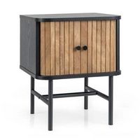 Sliding Door Nightstand Mid-century Modern Storage End Table with Cabinet