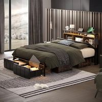 Bestier - Gaming Bed Frame Storage Platform Bed with Charging Station Headboard and LED Lights Ki...