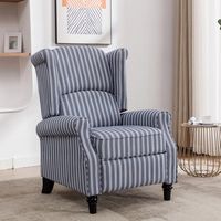 Bestier - 31in Classic Wide Upholstered Stripe Recliner with Wing Back - Blue