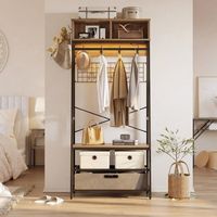 Bestier 5-in-1 Hall Tree Entryway Coat Rack with LED Lights Bench and Shoe Storage with Sturdy Me...