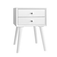 Costway - End Table with Drawers and Storage Wooden Mid-Century Accent Side Table - White