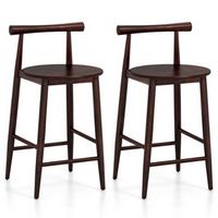 Costway Bar Chair Counter Height Stools Set of 2 with Acacia Wood Frame Supporting Legs - Brown