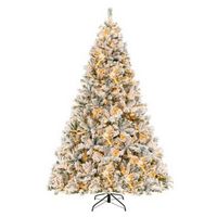 Costway - 8 FT Pre-Lit Christmas Tree 3-Minute Quick Shape Flocked Decor with 600 LED Lights - Gr...