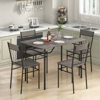 Costway 5PCS Dining Table Set for 4 Rectangular Kitchen Table &amp; 4 Chairs with Metal Frame Cement ...