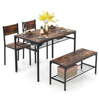 Costway Dining Table Set for 4 Rectangular Table with 2 Chairs, 1 Bench, Storage Racks - Rustic B...