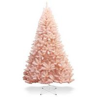 Costway - 7ft Artificial Christmas Tree Hinged Full Fir Tree Metal Stand - Pink