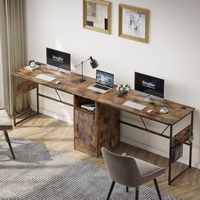 Bestier - L-Shaped Computer Desk with Storage Cabinet - 60" Wide - Brown