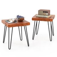 Costway 2 PCS Square End Table Accent Side Table Reclaimed Indonesia Teak Wood Plant Stand Patio ...