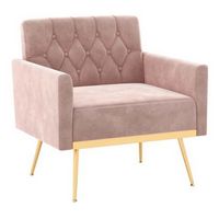 Costway - Modern Velvet Button Tufted Back Accent Chair with Golden Metal Legs and Foot Pads - Pink