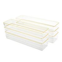Martha Stewart - Kerry Set of 6 Plastic Stacking Desk Drawer Organizers with Gold Trim - 12 x 3 -...