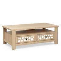 Costway Coffee Table with2 Drawers & Open Shelf Modern Rectangular Wood Living Room Table Natural...