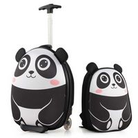 Costway - 2PCS Kids Carry On Luggage Set 16'' Panda Rolling Suitcase with 12'' Backpack Travel Wh...