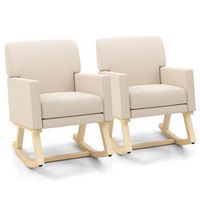 Set of 2 Costway Upholstered Rocking Chair with Widened Backrest Machine-washable Seat Cushion Co...