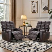 Bestier - Set of 2 33.5 in. W Faux Leather Manual Recliner with Massage and Arm Storage and 2 Cup...