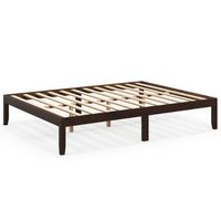 Costway Queen Size Wooden Platform Bed Frame 14" with Rubber Wood Legs Under-bed Storage - Brown