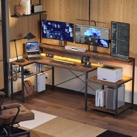 Bestier - 71inch L-Shaped LED Gaming Desk with Power Outlet - Rustic Brown