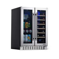 NewAir - 24” Built-in Dual Zone 18 Bottle and 58 Can French Door Wine and Beverage Fridge with Sp...