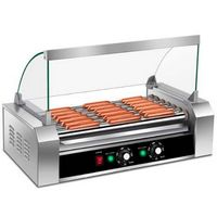 Costway - Commercial 18 Hot Dog Hotdog 7 Roller Grill Cooker Machine w/ Cover - Silver