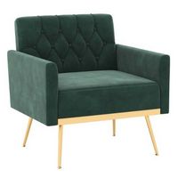 Costway - Modern Velvet Button Tufted Back Accent Chair with Golden Metal Legs and Foot Pads - Da...