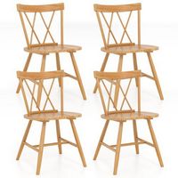 Costway Dining Chairs Set of 4 Farmhouse Kitchen Chair with Rubber Wood Frame - Natural