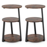 Costway 2 PCS 3-Tier Round Side Table with Metal Frame & Adjustable Foot Pads Nightstand - Rustic...