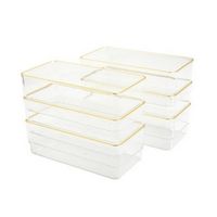 Martha Stewart - Kerry Set of 6 Plastic Stacking Desk Drawer Organizers with Gold Trim - 6 x 3 - ...