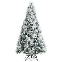 Costway - 6ft Artificial Christmas Tree, Snow Flocked Hinged Xmas Tree w/ Pine Needles, Red Berri...