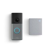 Ring - Wired Doorbell 2K (newest model), Speckled Gray + Chime (newest model) - Speckled Grey & W...
