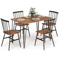 Costway 5 PCS Dining Table Set for 4 Rectangular Kitchen Table & 4 Chairs w/ Metal Frame - Walnut...