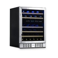 NewAir 24” Built-in 46 Bottle Dual Zone Compressor Wine Cooler with Beech Wood Shelves - Stainles...