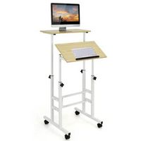 Costway - Mobile Standing Desk Rolling Adjustable Laptop Cart Home Office - Natural