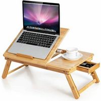 Costway - Bamboo Laptop Desk Adjustable Folding Bed Tray with Drawer Heat Dissipation - Natural