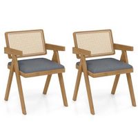 Costway Set of 2 Rattan Accent Chairs Leathaire Dining Chairs Modern Living Room Chairs - Gray + ...