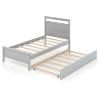 Costway Twin Size Platform Bed with Trundle Pull-out Trundle Headboard & Footboard - Gray