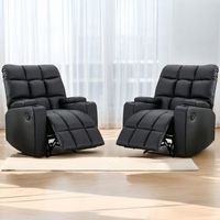 Bestier - Set of 2 33.5 in. W Faux Leather Manual Recliner with Massage and Arm Storage and 2 Cup...