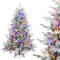 Costway - 6 FT Flocked Christmas Tree with 8 Lighting Modes 260 Multi-Color LED Lights - Green/White