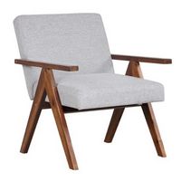Costway 1 PCS Modern Accent Chair Linen Fabric Armchair with Solid Acacia Wood Frame - Grey