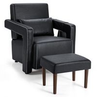 Costway - Breathable Leather Sofa Chair with Ottoman and Waist Pillow - Black