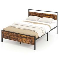 Costway Queen Size Bed Frame with Wooden Headboard and Footboard Under-Bed Storage - Brown