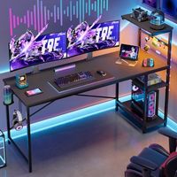 Bestier - Gaming Desk with RGB LED Lighting and 4-Tier Reversible Storage Shelves - Black
