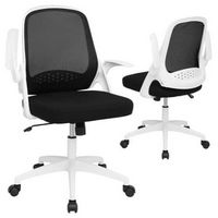 Costway - Mesh Adjustable Rolling Computer Desk Chair with Flip-Up Armrests - White/Black