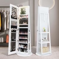Costway - 360° Swivel Jewelry Cabinet Organizer 3-Color LED Mirror with Built-in Lights - White