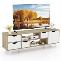 Costway - TV Stand for TVs up to 55&quot; with Storage 4 Drawers &amp; 2 Open Shelves for Bedroom - Oak