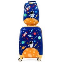 Costway - 2PCS Kids Luggage Set 18%27%27 Rolling Suitcase &amp;  12%27%27 Backpack Travel ABS Spaceman Blue -...