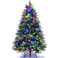 Costway - 5ft Pre-Lit Snowy Christmas Hinged Tree 11 Flash Modes w/ 250 Multi-Color Lights - Gree...